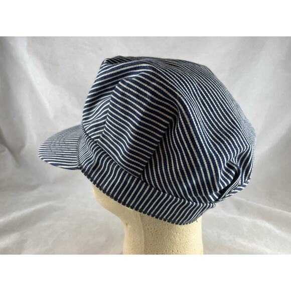 Pinstripe Train Conductor Hat Snapback Kirkwood Mo Sesquicentennial RR Patch VTG - Picture 3 of 6